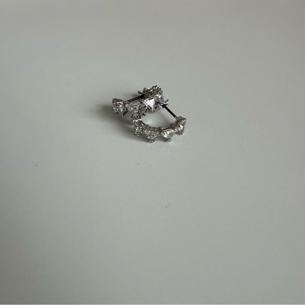 Swavorski Matrix Hoop Earrings White Rhodium Plated Diamond Mini Small Hoop Tiny - Picture 14 of 15